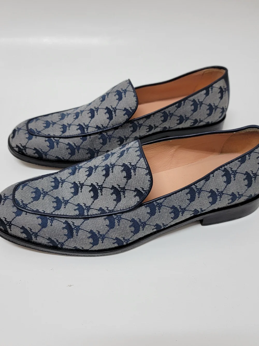 Brooks Brothers Womens Navy Leather Trimmed Logo Jacquard Loafer Dress Shoes 8